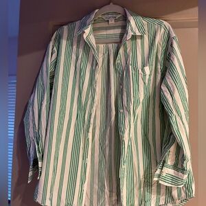 Old Navy 100% Cotton Green and White Striped Boyfriend Shirt